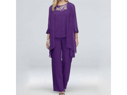 Conjunto 3 Peças Para Festa Feminina: Regata, Cardigan E Calça Longa - Tecido Poliester, Confortável E Elegante Roxo