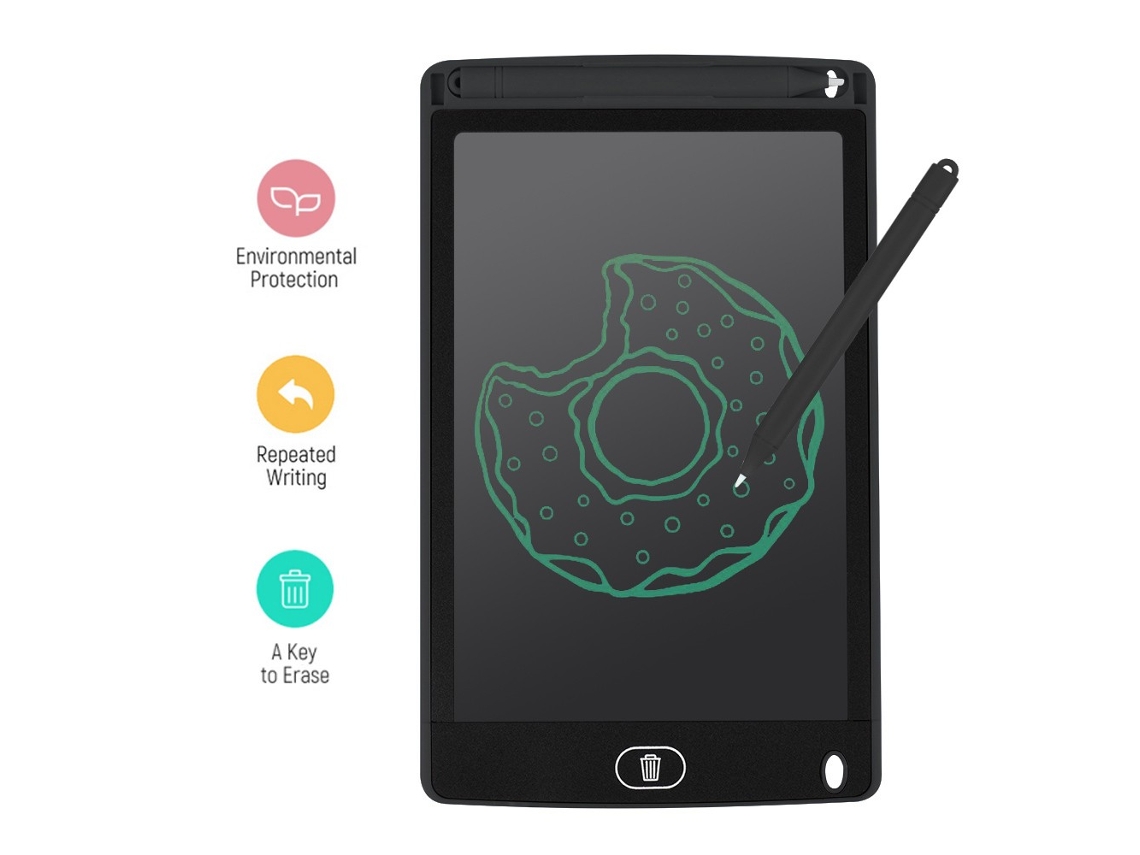 Tablet Portátil de Escrita Lcd de 8 Polegadas Prancheta de Desenho Eletrônico Ultrafino Bloco de Escrita À Mão Reutilizável com Caneta Stylu Preto