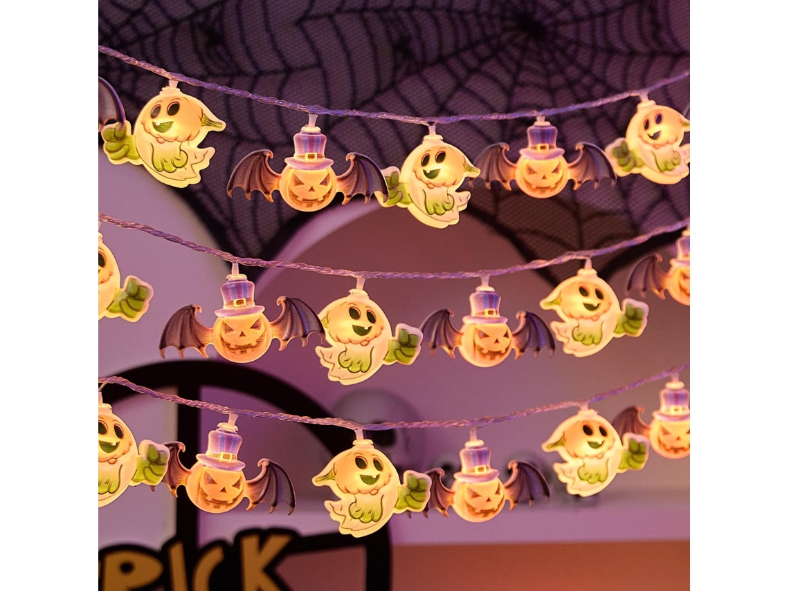 Luzes De Halloween Em Cordão, 3m Com 20 Leds Formato De Abóbora,