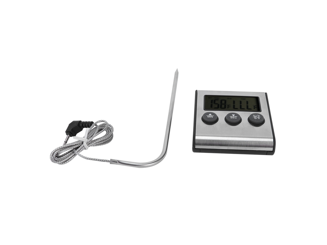 Termômetro Digital Para Cozinha Com Sonda, Ideal Doces, Gado, Pão, Bolos E Churrasco. Inclui Timer Suporte Uso. Aquaforge