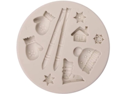 Molde de silicone temático de Natal: floco de neve, meia, chapéu e casa | S/MARCA