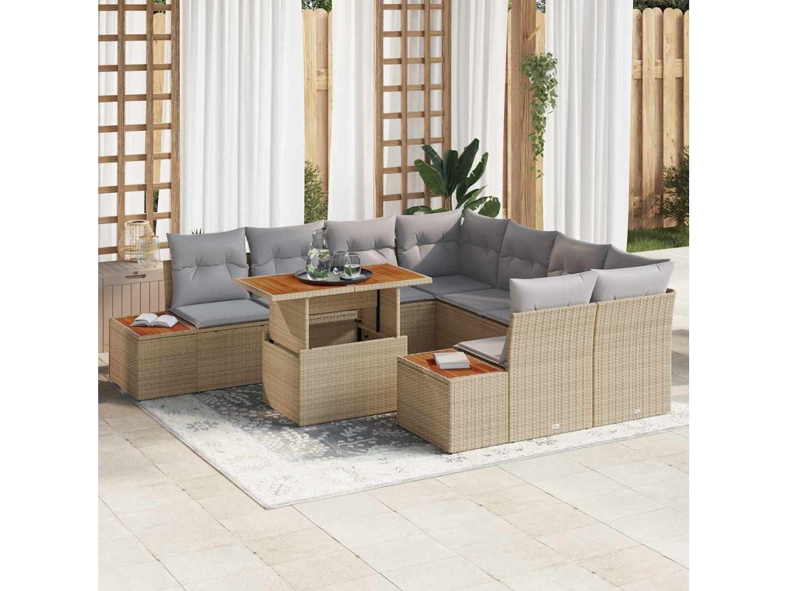 Vidaxl Conjunto De Sofá De Jardim 9 Unid. Bege Vime Pe