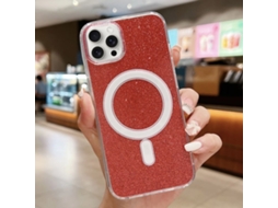 Capa Transparente Com Glitter Para Iphone 12 / 12 Pro - Acrílico - Magsafe - Vermelha