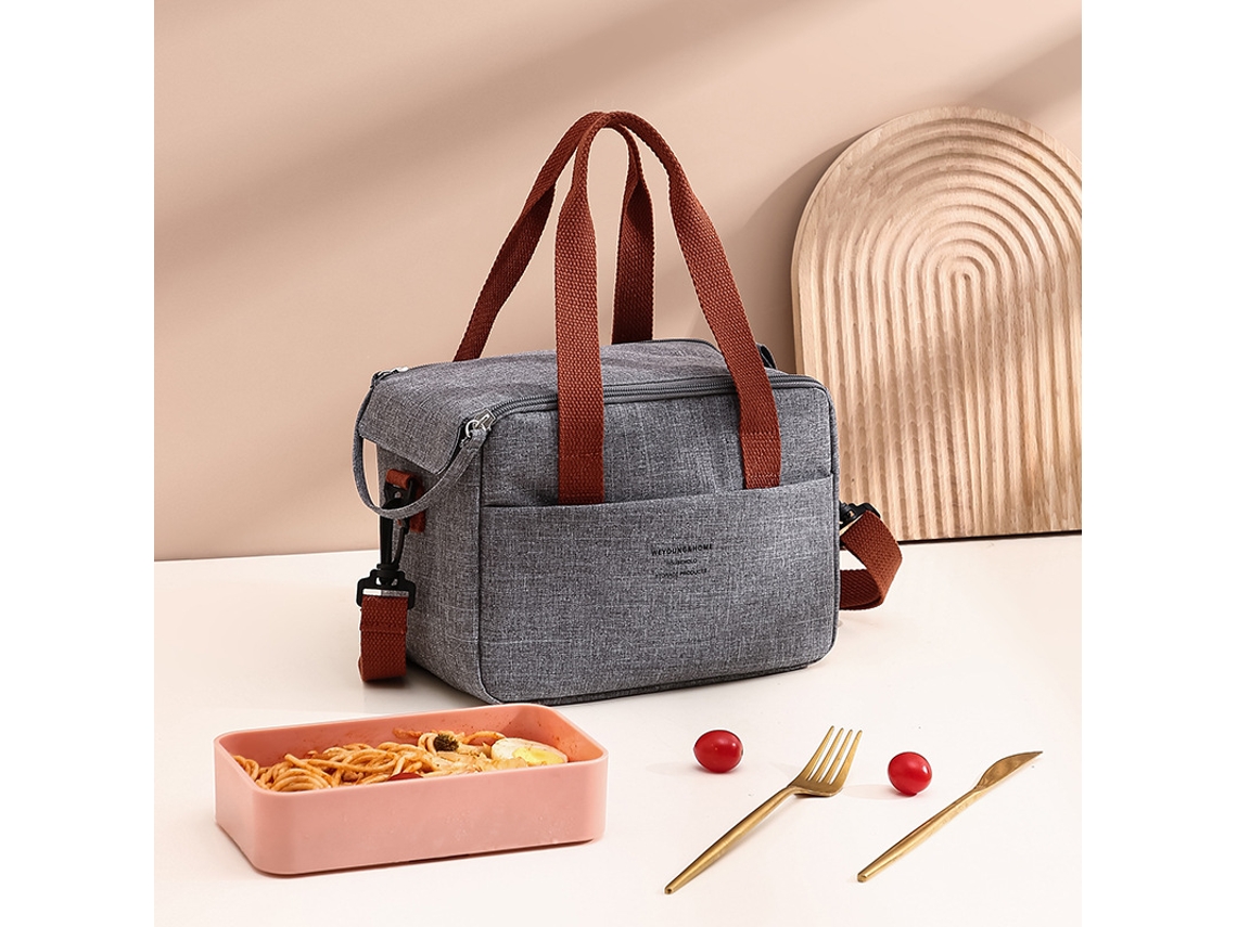 (cinza) Lancheira Portátil, Impermeável E Térmica, Com Compartimento Para Lanche.