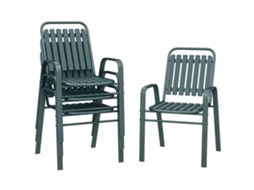 Conjunto de 4 Cadeiras de Jardim Empilháveis para Exterior, Encosto Reclinável, Apoios de Braço, Estrutura de Aço, 56x66x91cm, Cinza LAMAISON