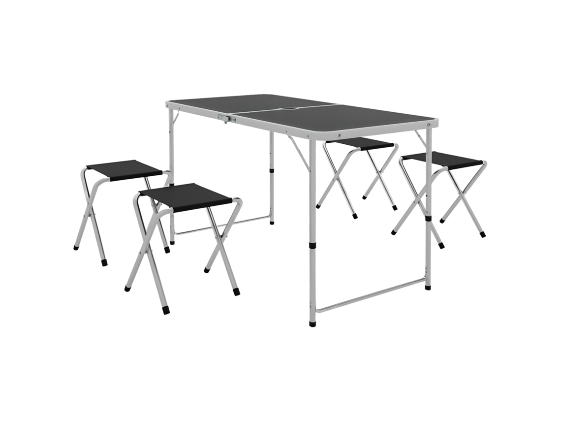 5-piece Camping Set With Folding Table And Seats. Includes 1 Height-adjustable Table With Hole And 4 Seats. Black.