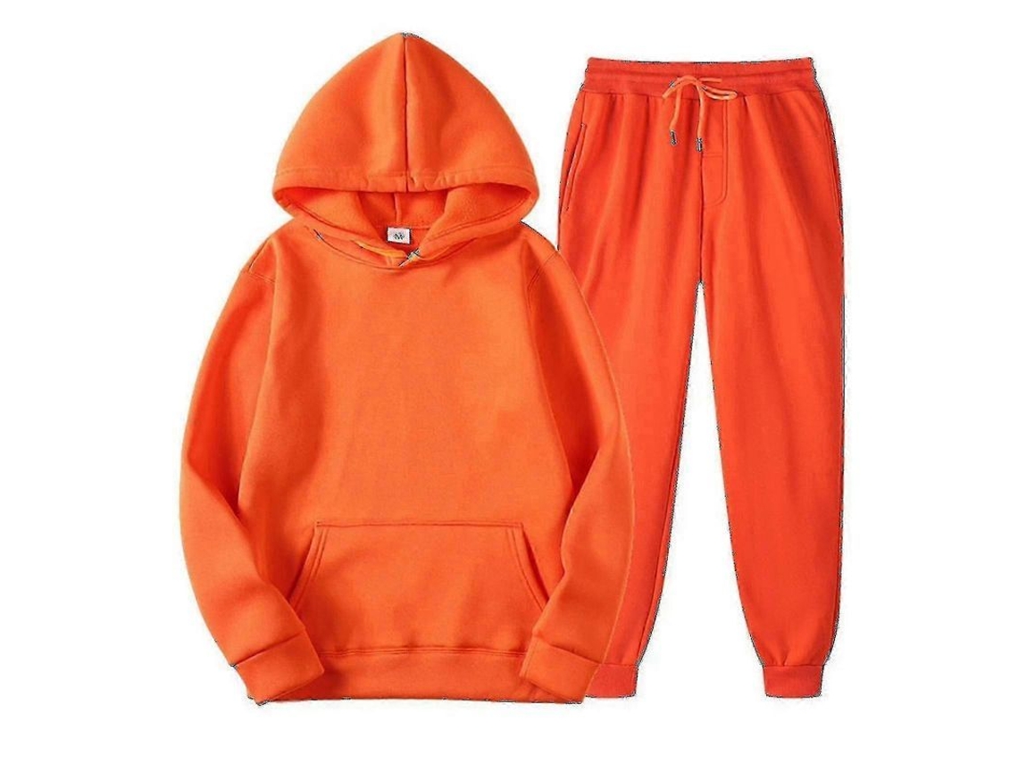 Conjunto De Calças De Moletom Com Camisola Capuz E Cordão Para Homem - Confortável E Estiloso Para Várias Ocasiões Laranja