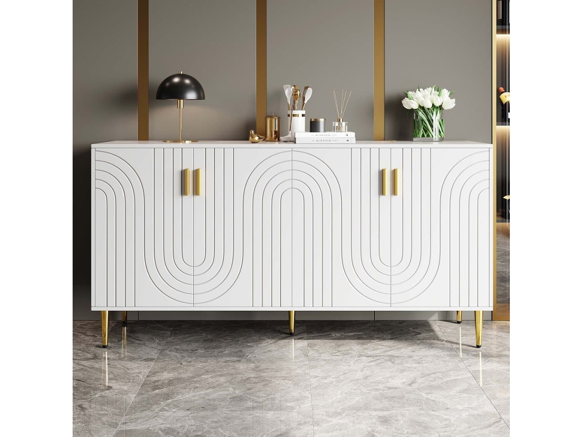 Aparador Moderno - 4 Portas Com Padrão Ondulado - Em Mdf - Branco