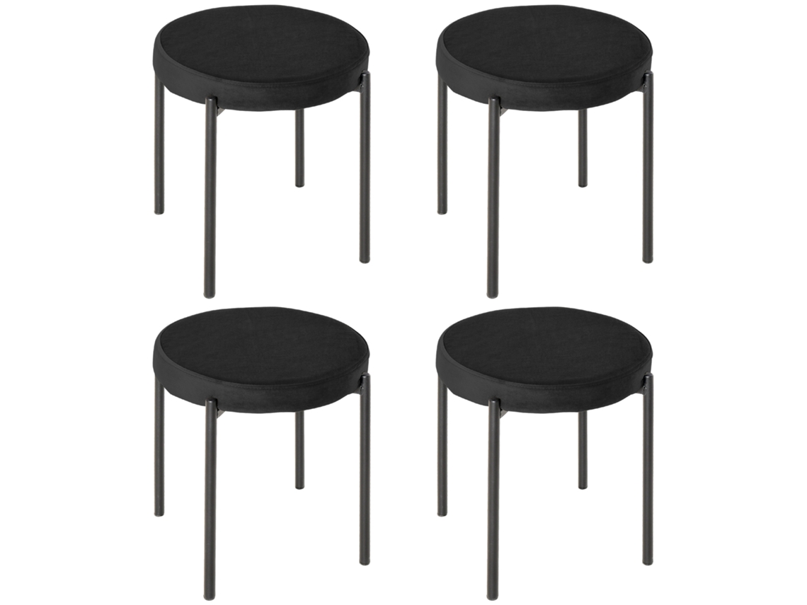 Conjunto 4 Banquetas Jantar Empilháveis Veludo Metal Pretas