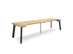 Mesa Consola Extensível, 302x90x73cm, Para 14 Pessoas, Pés De Madeira, Carvalho