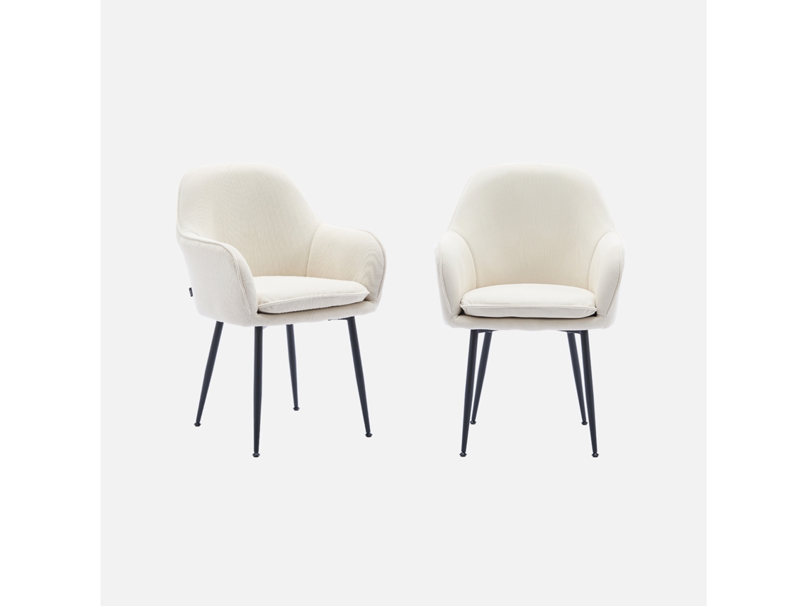 Poltronas Em Veludo Canelado Com Pés Em Metal, Set De 2, Branco Sujo