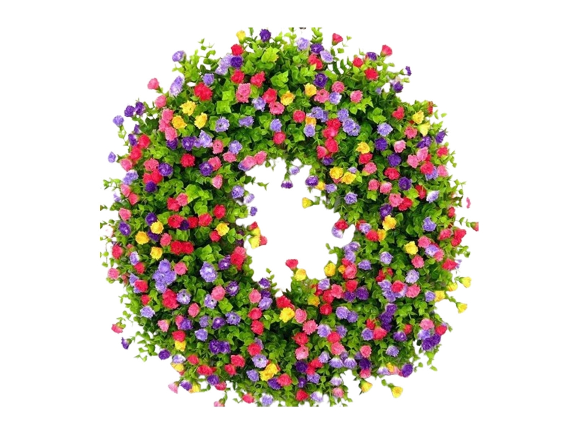 Guirlanda de Primavera para Porta, Flores Artificiais, Verde, Decoração de Porta, Guirlanda de 34 Cm AQUAFORGE