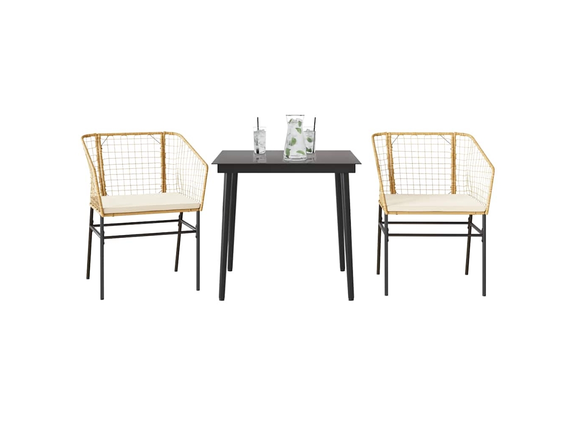 Vidaxl Conjunto Jantar Jardim 3 Peças Almofadas Vidro Vime Pe Castanho