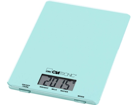 Balança de Cozinha CLATRONIC KW 3626 Verde (Capacidade: 5 Kg - Precisão: 1 g) — balança de cozinha com superfície em vidro, pesagem até 5kg com intervalos de 1g.
