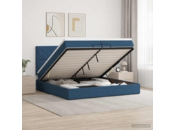 Vidaxl Cama Ottoman Com Colchão Com Cabeceira Azul 200 X 200 Cm Tecido