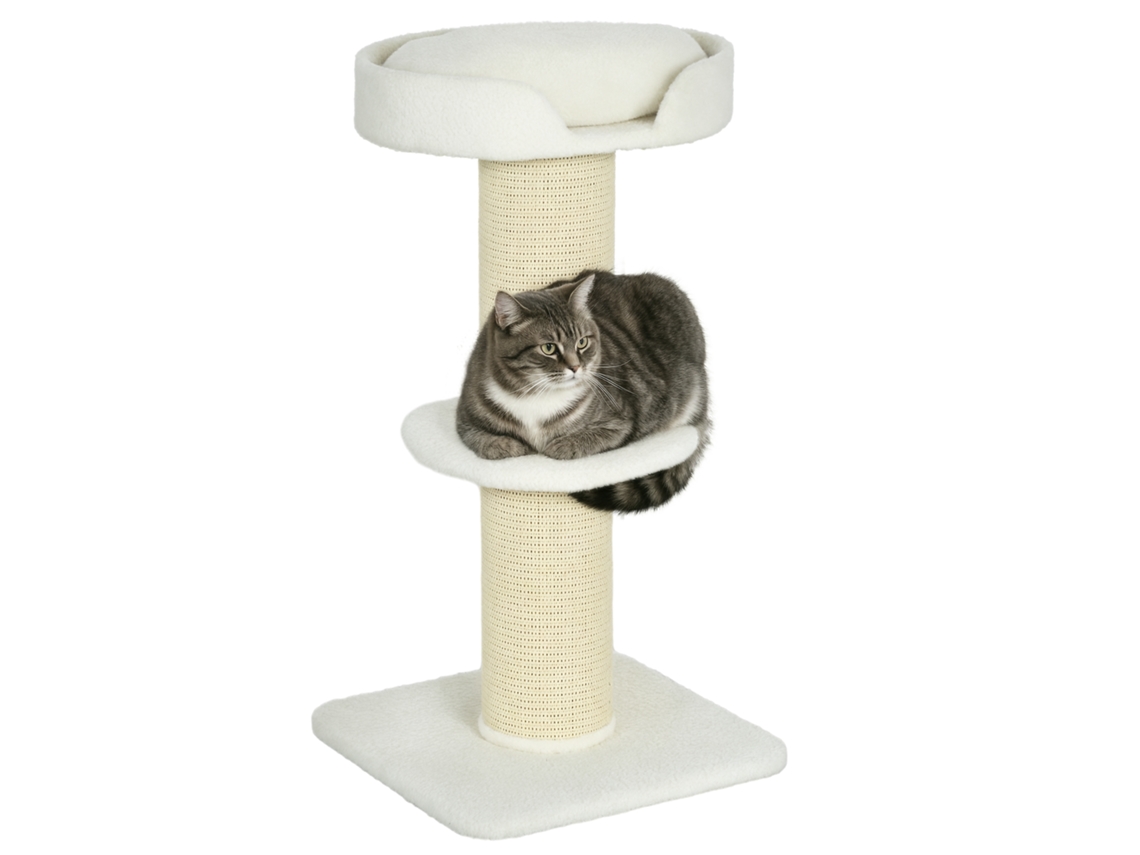 Árvore Para Gatos Com Poste Para Arranhar, Centro De Atividades, 2 Plataformas E Almofada Creme.