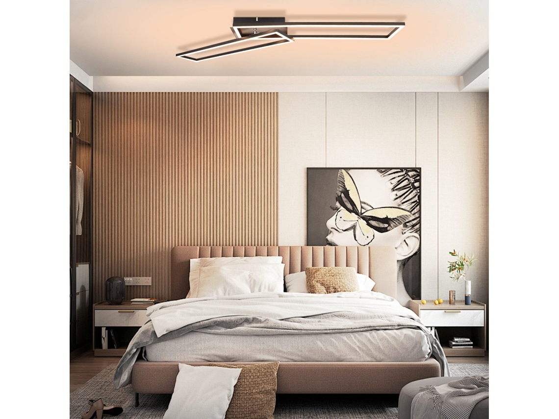 Led Plafon 2 Preto 102cm Moderno Regulável Com Comando 36w Nettlife