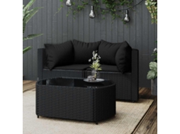 3 Pcs Conjunto Lounge De Jardim C/ Almofadões Vime Pe Preto Dkd Home Decor
