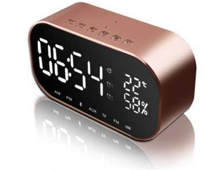 Alto-falante Bluetooth E Despertador Mesa Termômetro De Áudio Rádio FM - Ouro Rosa MOONMINI
