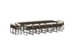 Conjunto de Jantar 17 Pcs para Jardim com Almofadões Vime Pe Castanho MAISON EXCLUSIVE (17 pcs)
