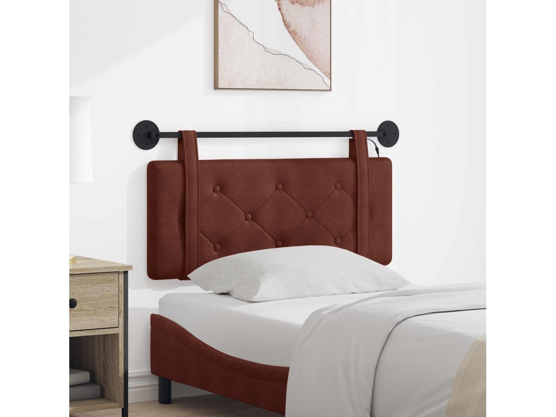 Vidaxl Cabeceira Suspensa Com Luz Led Marrom Brilhante Pu Antigo