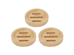 Conjunto de 3 saboneteiras redondas de bambu para banheiro e cozinha, elegantes e retrô, com drenagem automática.
