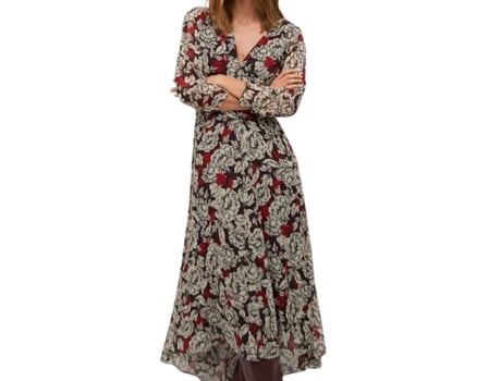 Vestido De Mulher Mango Midi Floral Franjas Poliéster Preto (s)