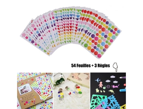Pacote com 100 unidades de 54 folhas de adesivos coloridos em forma de coração, estrelas e pontos para crianças Xichao