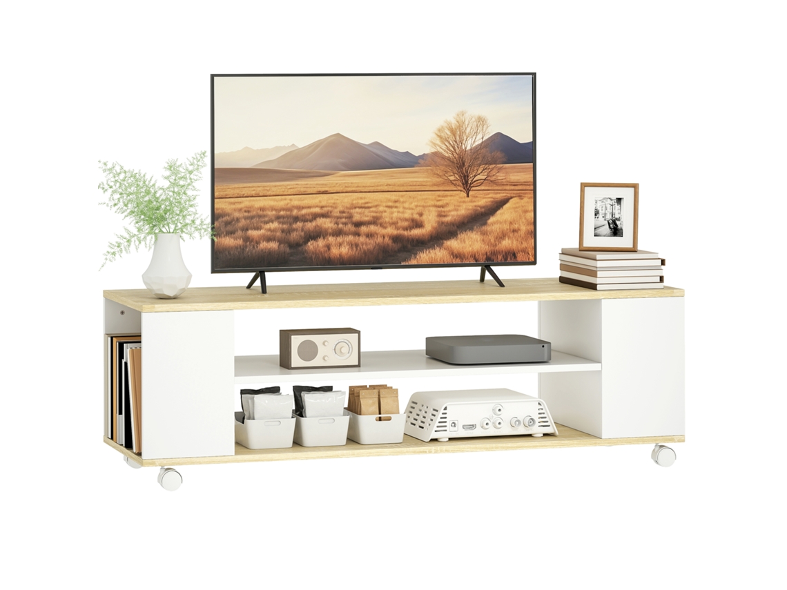 Rack para TV com rodas 2 portas e prateleiras para TVs até 55 polegadas branco ZACHARY