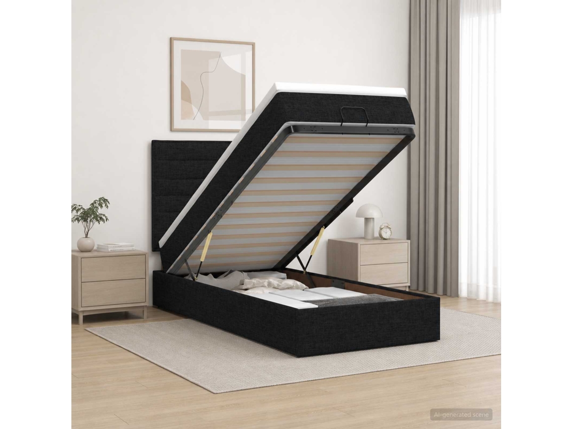 Vidaxl Cama Ottoman Com Colchão E Led Preto 90 X 200 Cm Tecido