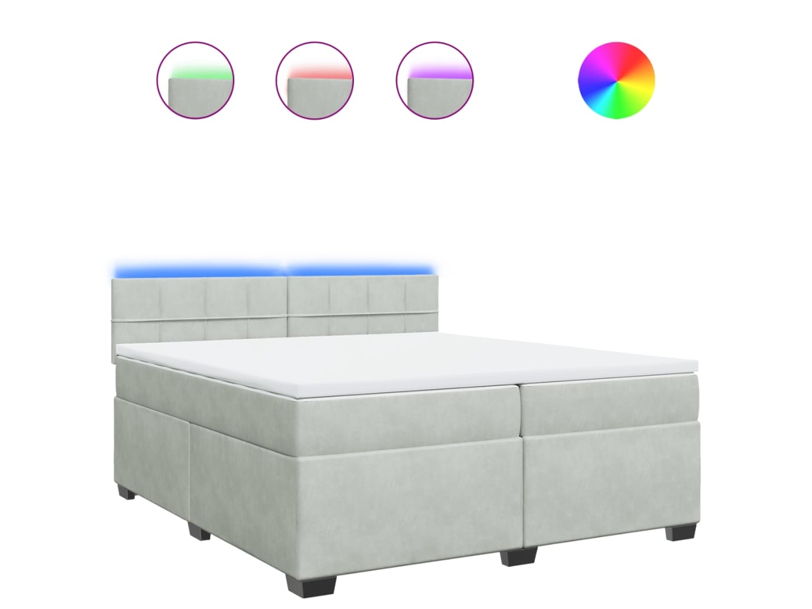 Cama com Molas e Colchão Veludo Cinzento Claro MAISON EXCLUSIVE (200x200 cm)