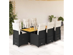 Vidaxl 9 Pcs Conjunto De Bistrô P/ Jardim C/ Almofadões Vime Pe Preto