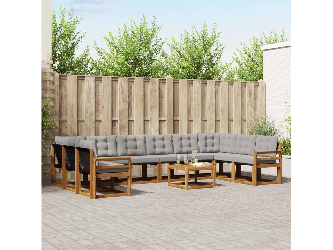 Vidaxl Conjunto De Sofás Para Exterior 11 Unid. Cinza Natural E Claro