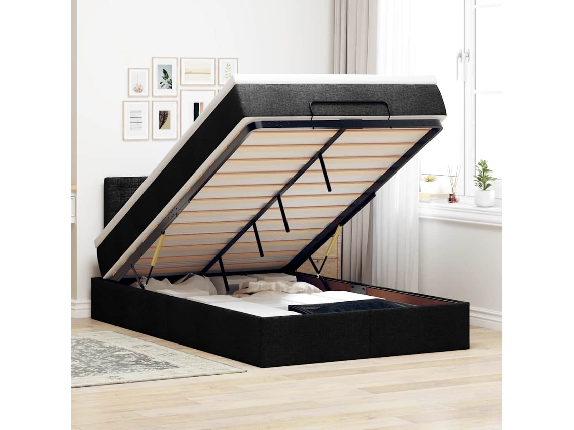 Vidaxl Cama Otomana Com Colchão Leds 120x190 Cm Tecido Preto