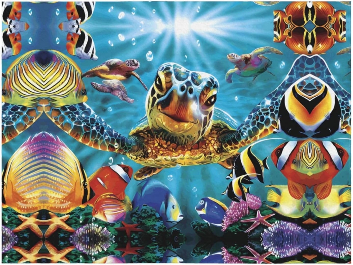 Manta de Flanela Macia e Quente com Estampa Colorida Tartaruga Marinha 203 X 152 4 Cm, Macio, Quente, Ideal Pa