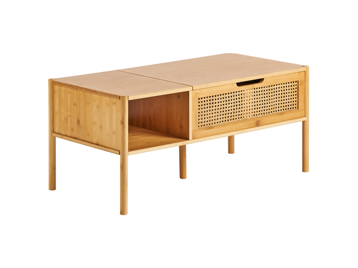 Mesa Baja Elevable Con Almacenaje Beliani Surrey De Bambú Natural 99x48x43