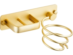 Suporte De Parede Para Secador Cabelo E Chapinha Com Compartimento Guardar O Cabo, Acabamento Dourado.