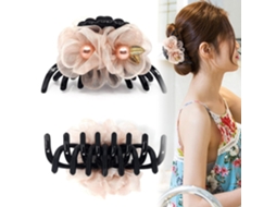 Grampos de Banana com Garra de Cabelo de Plástico Feminino com Flores e Pérolas Acessórios de Design Francês Presilhas de Cabelo Grandes JEDBESETZT