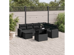 8 Pcs Conjunto Sofás De Jardim Com Almofadões Vime Pe Preto Dkd Home Decor