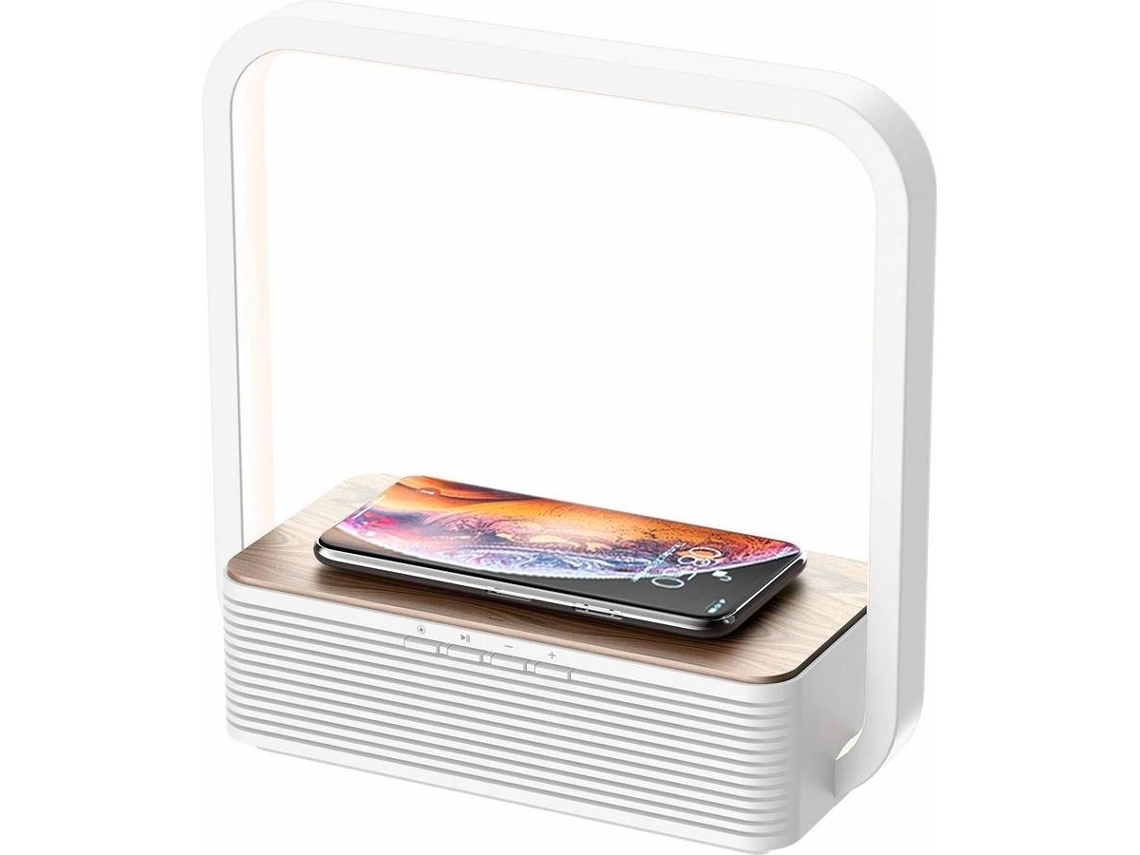 Carregador Candeeiro Led Touch Sem Fios Altifalante Regulável YIZHOOD Bluetooth Castanho