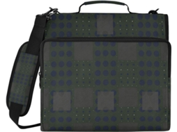 Pasta Dots Cor Escura com 3 argolas, fecho de zíper, alça de ombro removível e alça transversal, inclui bolsa com zíper e carteira.