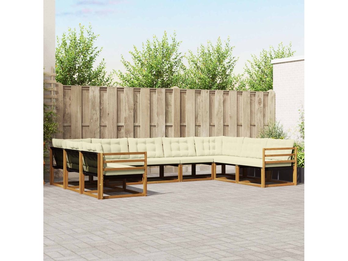 Vidaxl Conjunto De Sofás Para Exterior 9 Unid. Natural E Creme