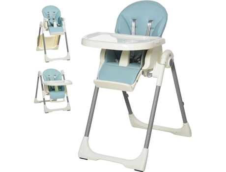 HOMCOM Cadeira de refeição ajustável e dobrável para bebê acima de 6 meses com bandeja dupla 55x80x104 cm azul