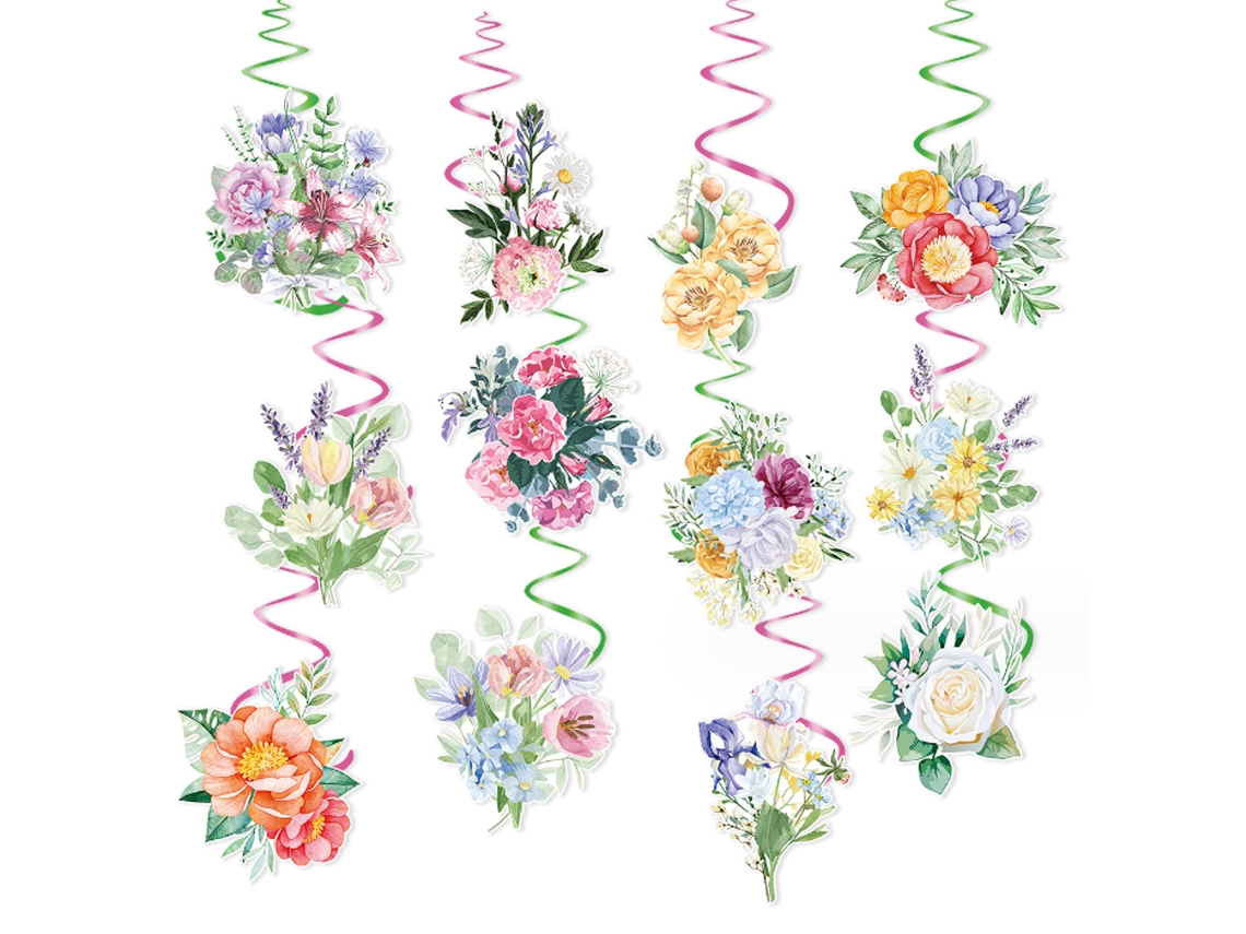 12 Conjuntos de Decoração de Teto com Flores em Aquarela para Chá de Bebê NEVEANCE