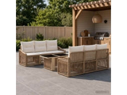 Vidaxl Conjunto De Sofá De Jardim 7 Unid. Bege E Branco Creme Vime Pe