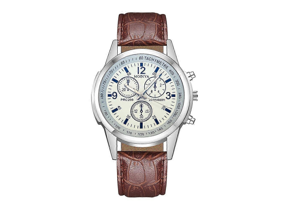 Relógio De Quartzo Masculino Modiya Com Pulseira De Couro E Vidro Azul