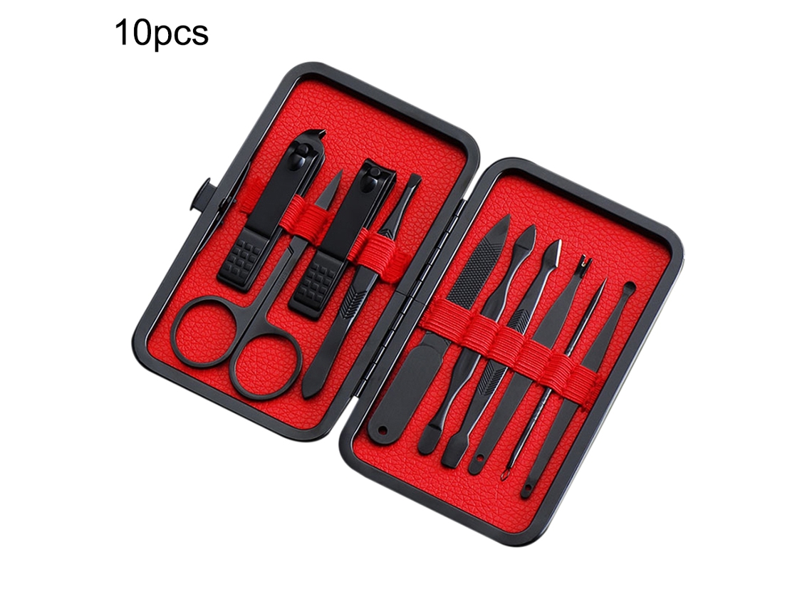 Conjunto De Cortaunhas 10 Em 1 De Aço Inoxidável Portátil Com Estojo Para Manicure Em Casa, Viagens E Salões