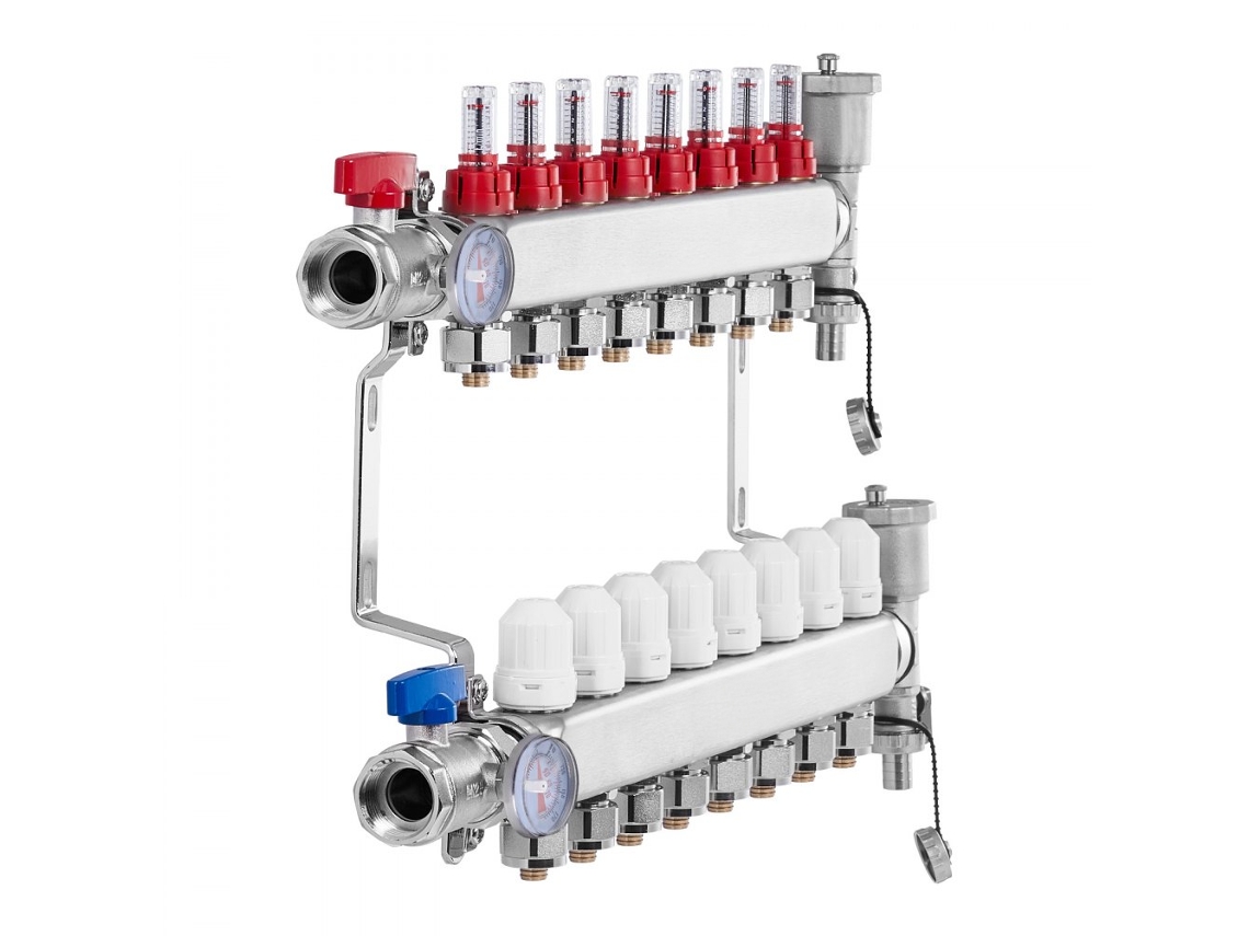 Conjunto De Coletor Para Piso Radiante Com 5 Zonas E Indicadores De Temperatura Tekmaquinas