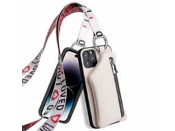 Capa Com Cordão Para Iphone 14 Pro Pele Sintética Branco