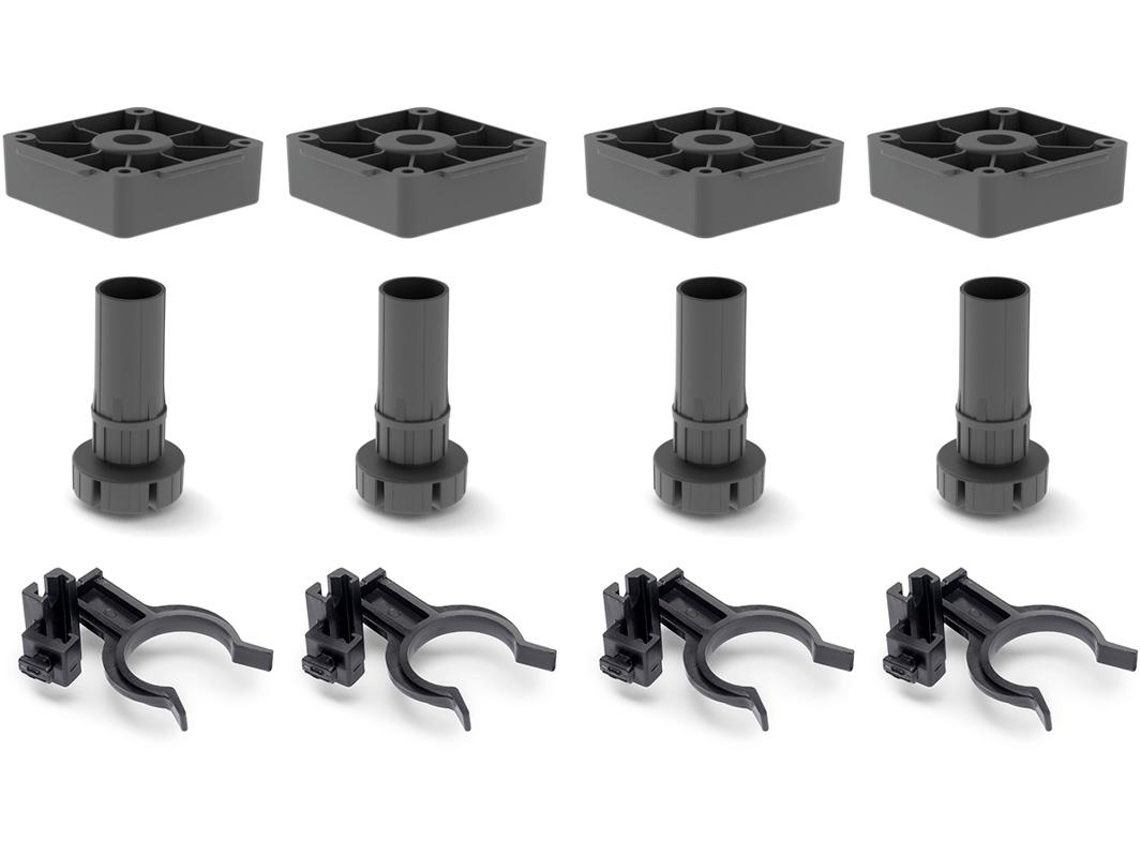 Kit de pés Niveladores Bone com base quadrada para móveis EMUCA altura 100mm regulável 98-140mm Plástico Preto